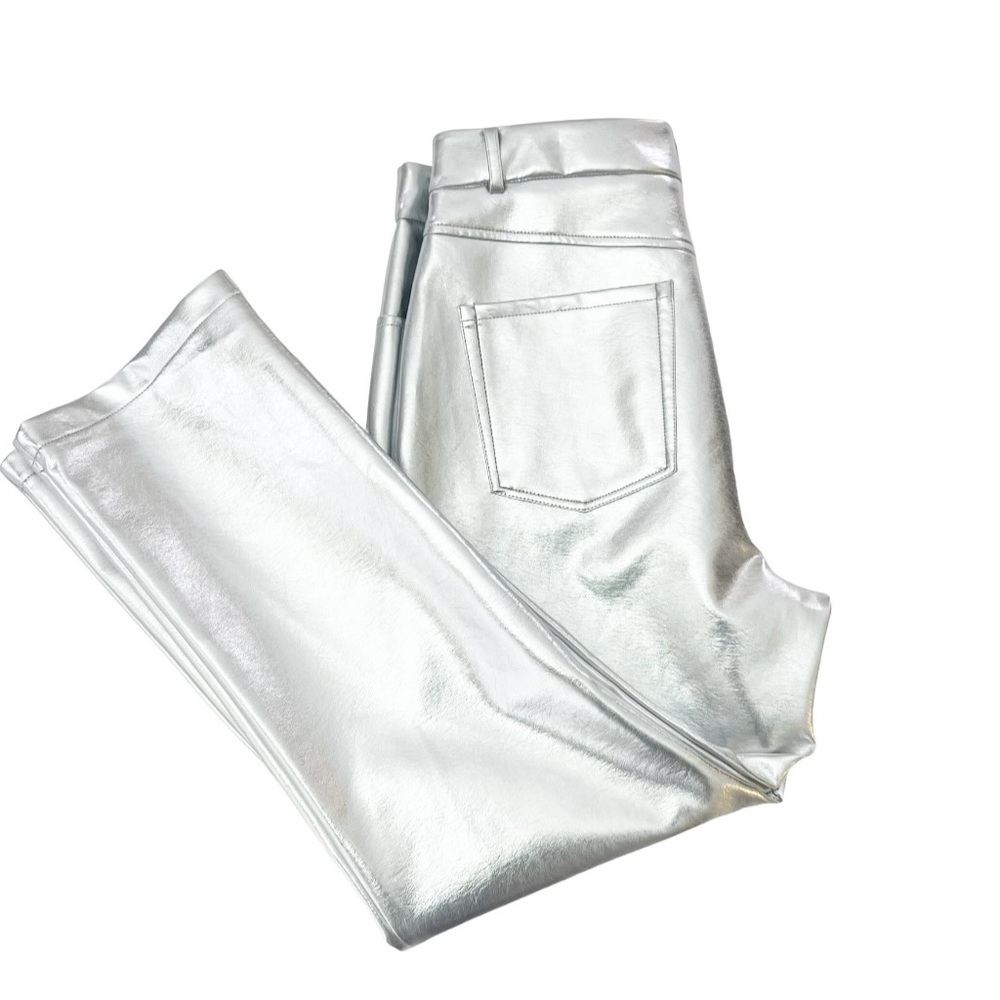 NEW 7 For All Mankind Metallic Straight Leg Faux Leather Pants Silver Size LG - Picture 10 of 11